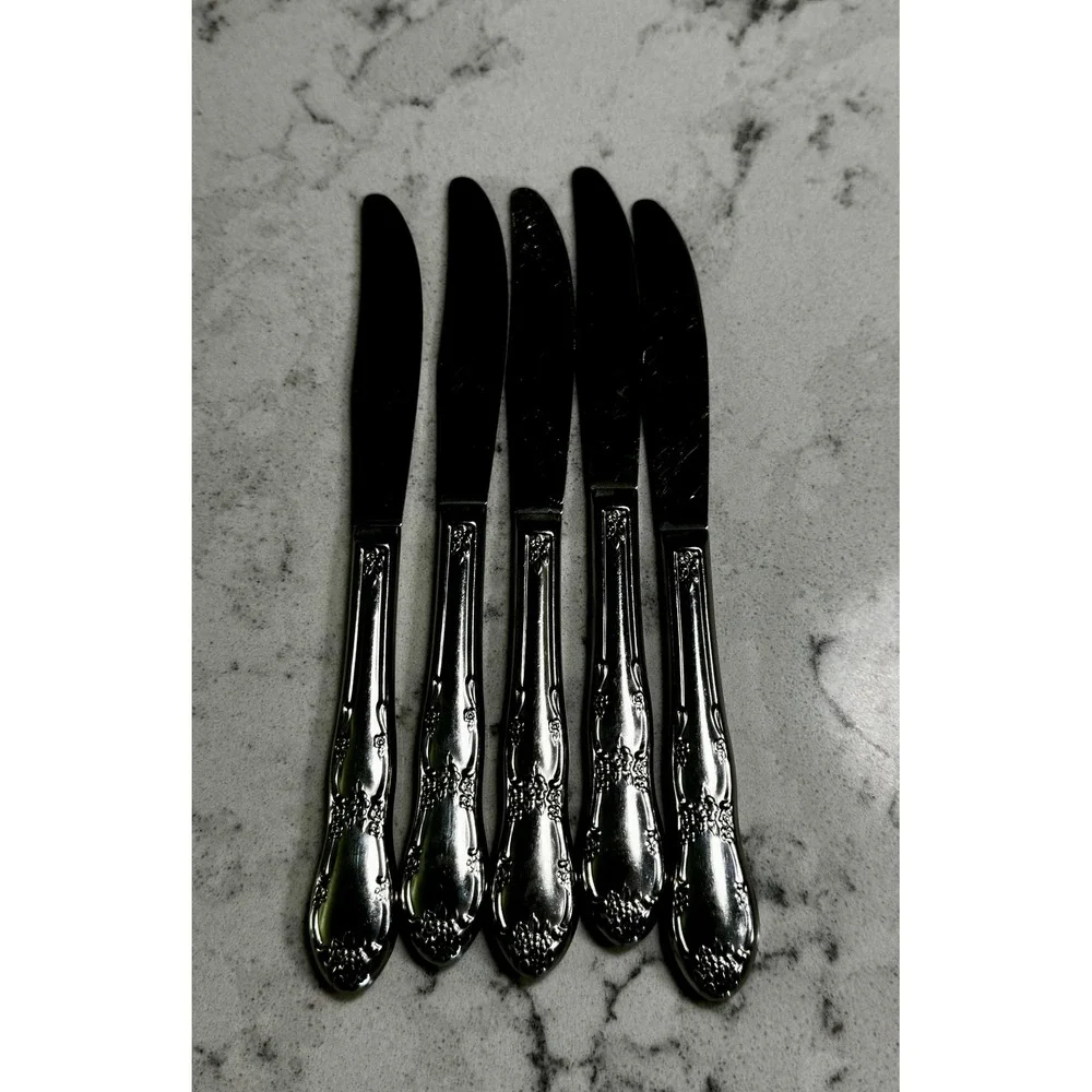 Set of 5 Vintage Oneida Galveston Stainless Steel Dinner Knives 1982 Retired